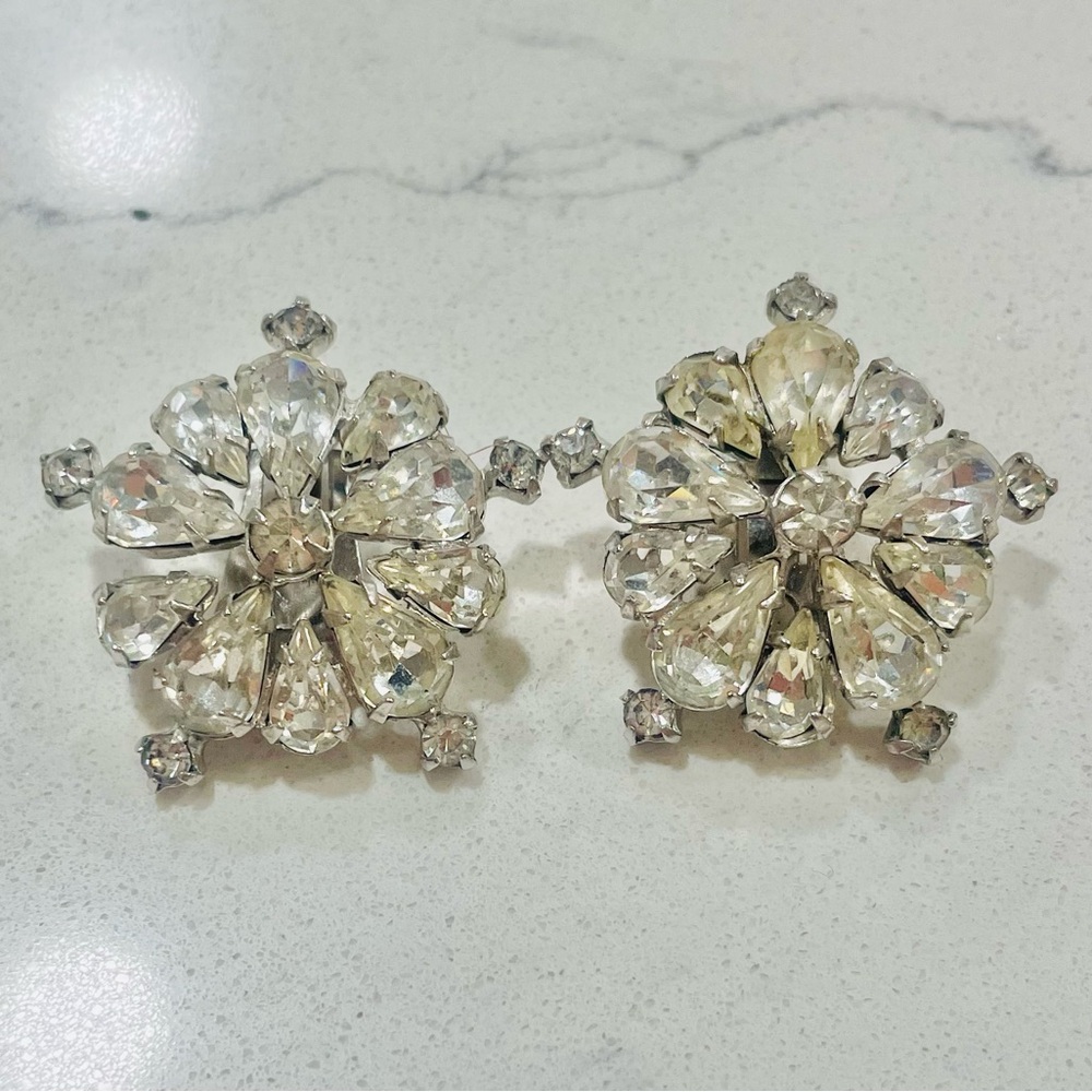 Elegant Silver Crystal Flower Earrings